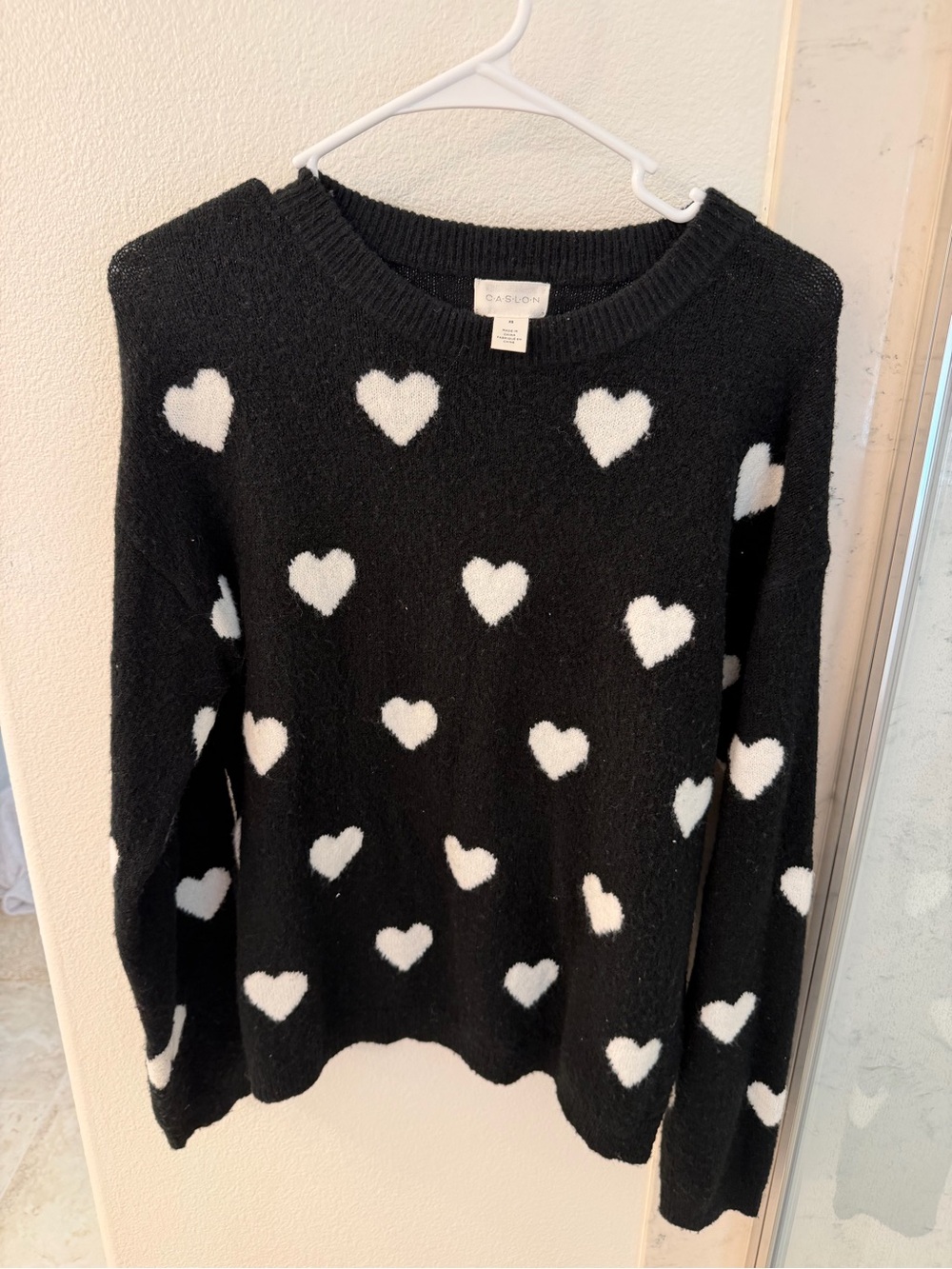 Caslon Black Sweater with White Heart Print